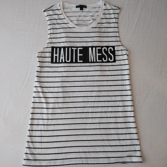 Haute Mess Fifth Sun Sleeveless Top Black and White Stripes - Picture 1 of 6